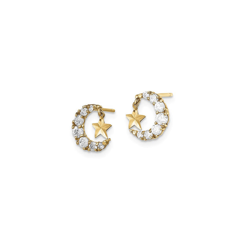 Bejeweled Crescent Moon and Dangling Star Stud Earrings (14K) side - Popular Jewelry - New York