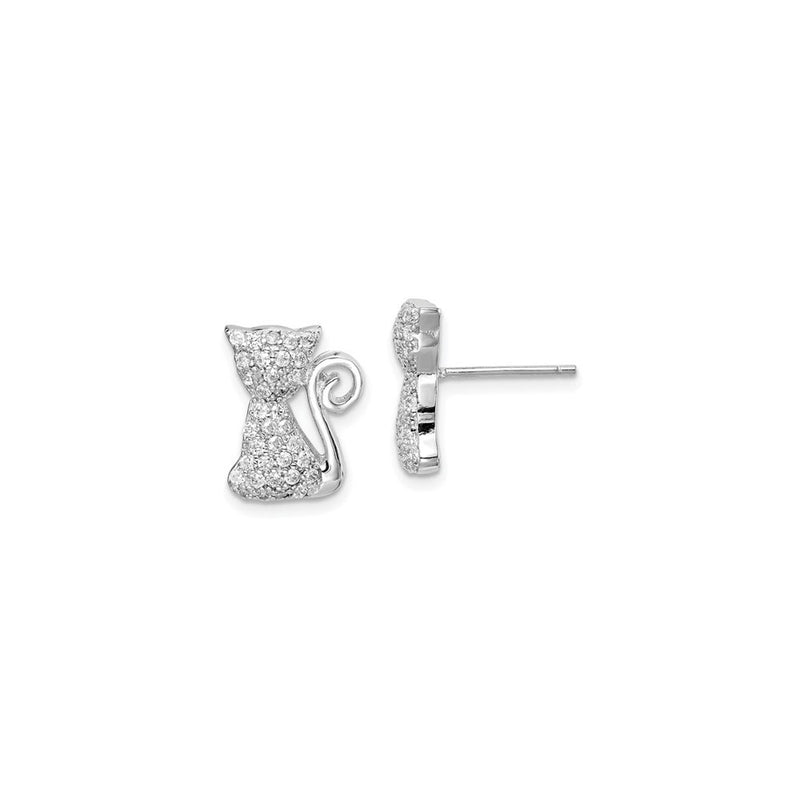 Bejeweled Sitting Cat CZ Stud Earrings (Silver) main - Popular Jewelry - New York