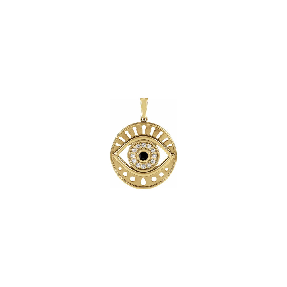 Black Onyx and Diamonds Evil Eye Round Pendant yellow (14K) front - Popular Jewelry - New York