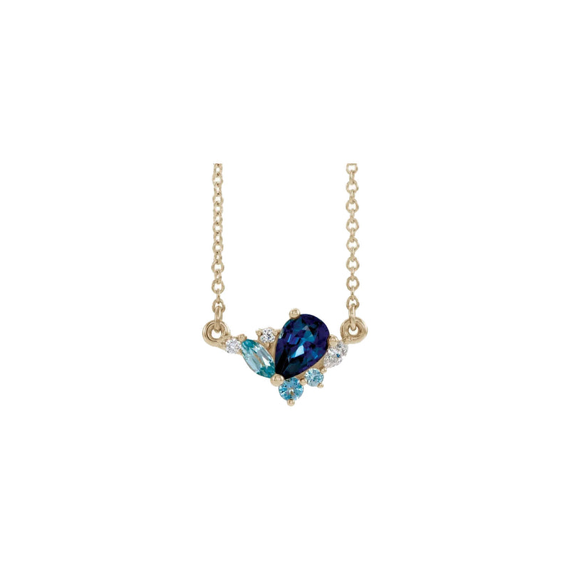 Blue Multi-Gemstone Cluster Necklace (14K) front - Popular Jewelry - New York