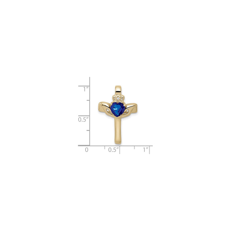 Blue Sapphire Claddagh Cross Pendant (14K) scale  - Popular Jewelry - New York