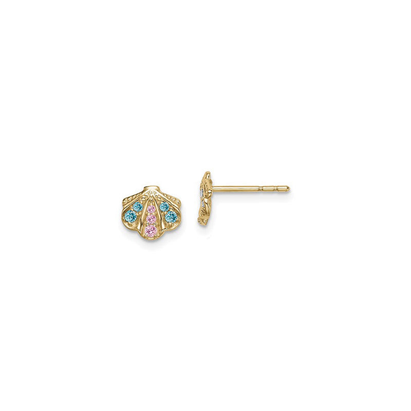 Blue and Pink CZ Seashell Stud Earrings (14K) main - Popular Jewelry - New York