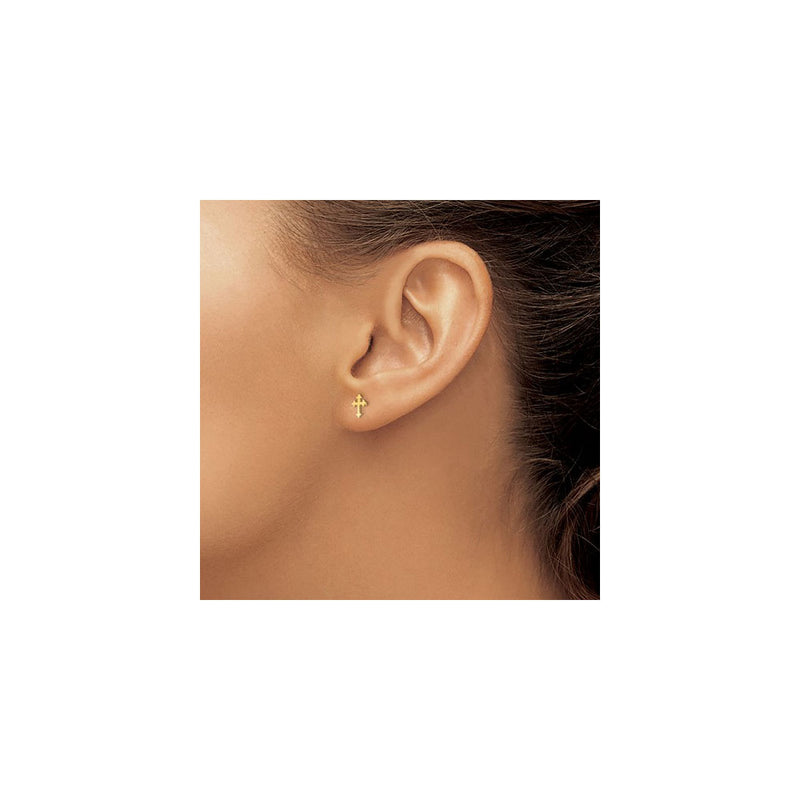 Budded Plain Cross Stud Earrings (14K) preview - Popular Jewelry - New York