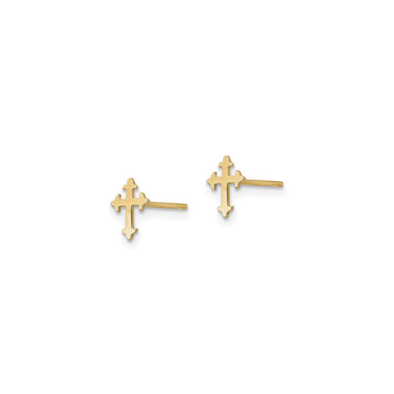 Budded Plain Cross Stud Earrings (14K) side - Popular Jewelry - New York