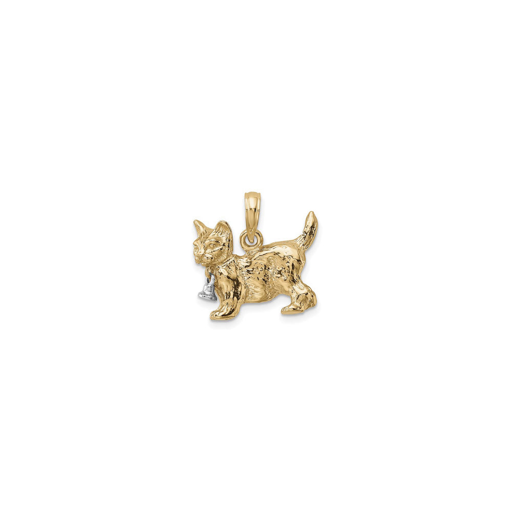 Cat with Dangling Bell 3D Pendant (14K) front - Popular Jewelry - New York