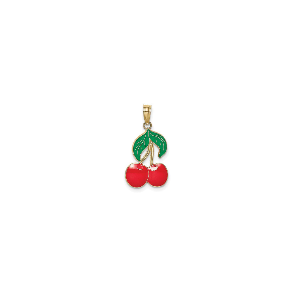 Cherries with Leaves Enamel Pendant (14K) front - Popular Jewelry - New York