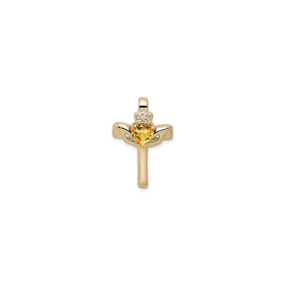 Citrine Claddagh Cross Pendant (14K) front - Popular Jewelry - New York