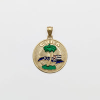 Kuba-Emaille-Medaillon-Anhänger (14K) vorne - Popular Jewelry - New York