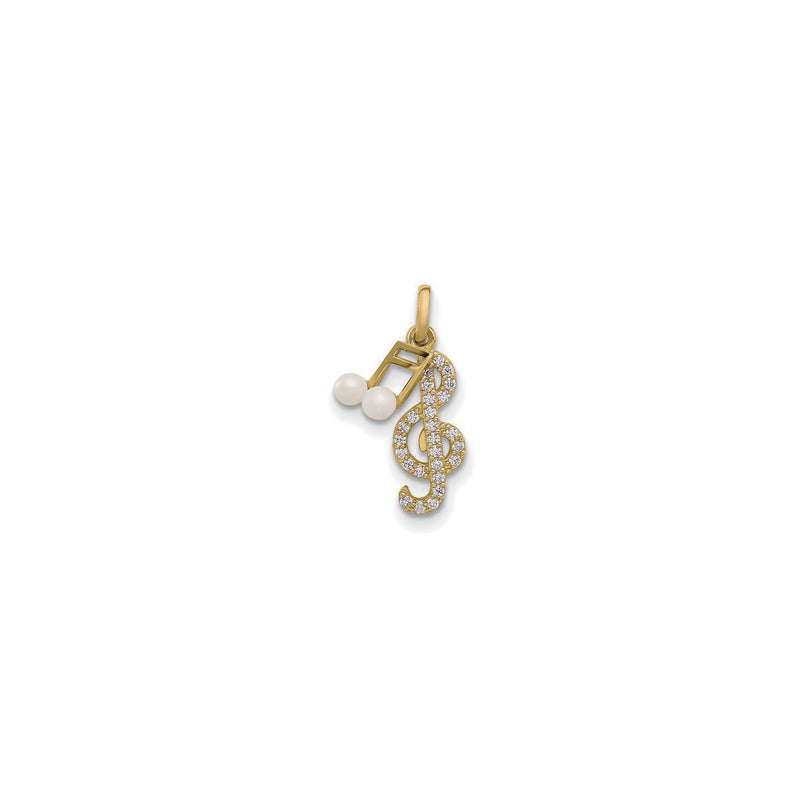 Cubic Zirconia and Pearl Music Notes Pendant (14K) main - Popular Jewelry - New York