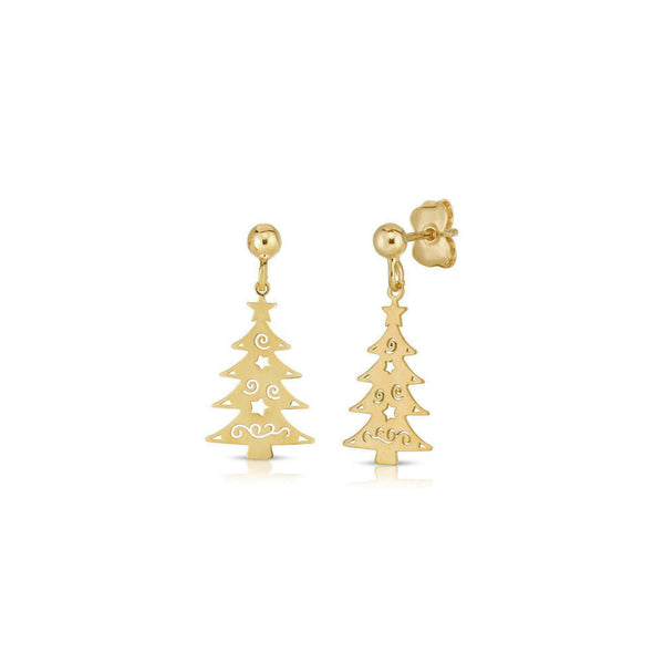 Decorated Christmas Tree Drop Earrings (14K) front - Popular Jewelry - New York
