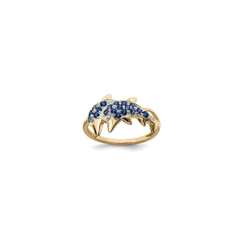 Diamond and Blue Sapphire Dolphin Couple Ring (14K) front - Popular Jewelry - New York
