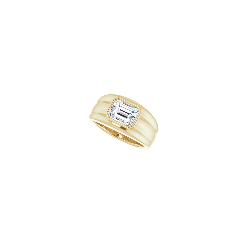 Emerald Cut Cubic Zirconia Bezel Ring yellow (14K) diagonal - Popular Jewelry - New York