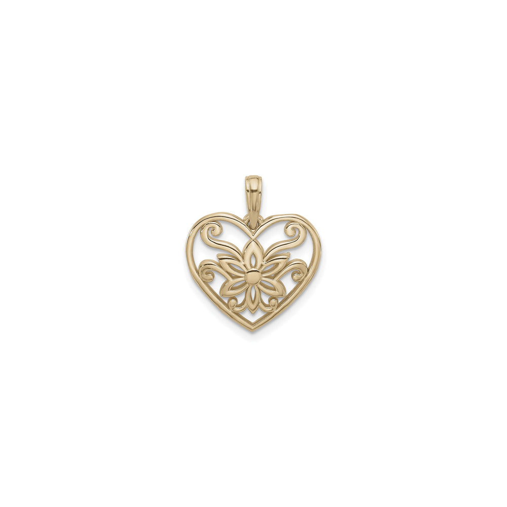 Fancy Flower Heart Pendant (14K) front - Popular Jewelry - New York