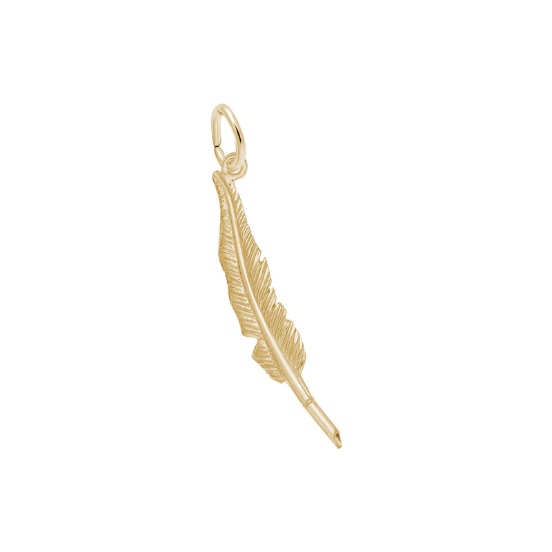 Feather Pen Charm yellow (14K) main - Popular Jewelry - New York