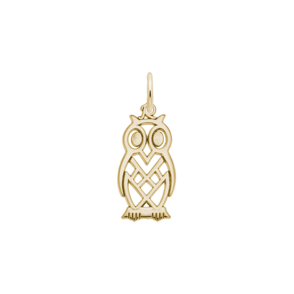 Flat Owl Charm yellow (14K) main - Popular Jewelry - New York