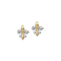 Fleur de Lis Two-Tone Gold Earrings (14K) side - Popular Jewelry - New York