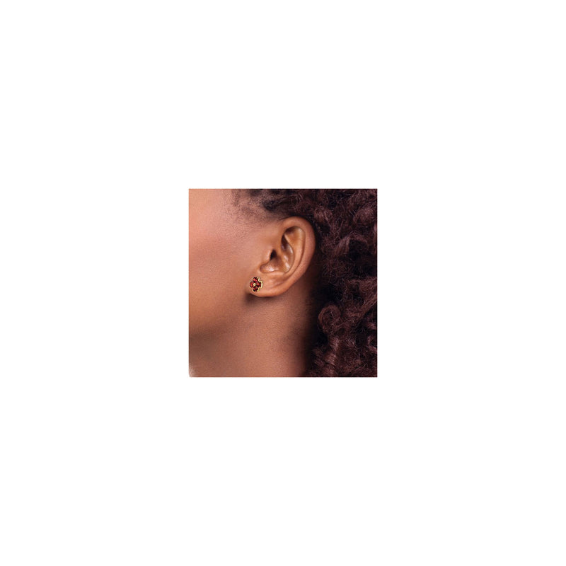 Garnet Clover Stud Earrings (14K) preview - Popular Jewelry - New York