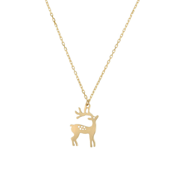 Golden Reindeer Necklace (14K) front - Popular Jewelry - New York