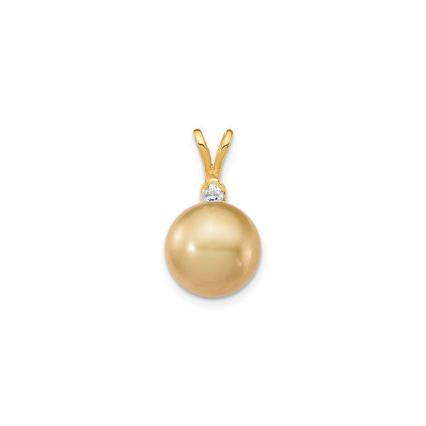 Golden Saltwater Cultured South Sea Pearl Diamond Pendant (14K) front - Popular Jewelry - New York