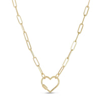 Heart Carabiner Paperclip Necklace (14K) front - Popular Jewelry - New York
