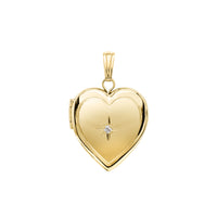 Srdiečkový medailón s diamantovým fotopríveskom Solitaire žltý (14K) vpredu - Popular Jewelry - New York
