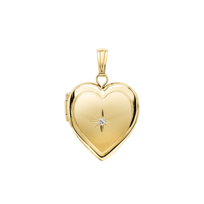 Heart Locket with Solitaire Diamond Photo Pendant yellow (14K) front - Popular Jewelry - New York