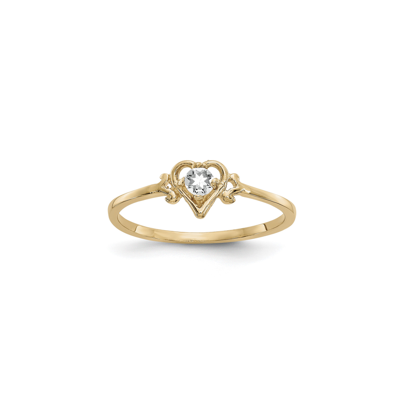 Heart Outlined April Birthstone White Topaz Ring (14K) main - Popular Jewelry - New York