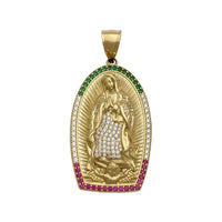 Iced Guadalupe Mexican Shrine Pendant i madh (14K) përpara - Popular Jewelry - Nju Jork