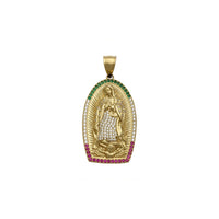 Iced Guadalupe Mexican Shrine Pendant small (14K) front - Popular Jewelry - New York