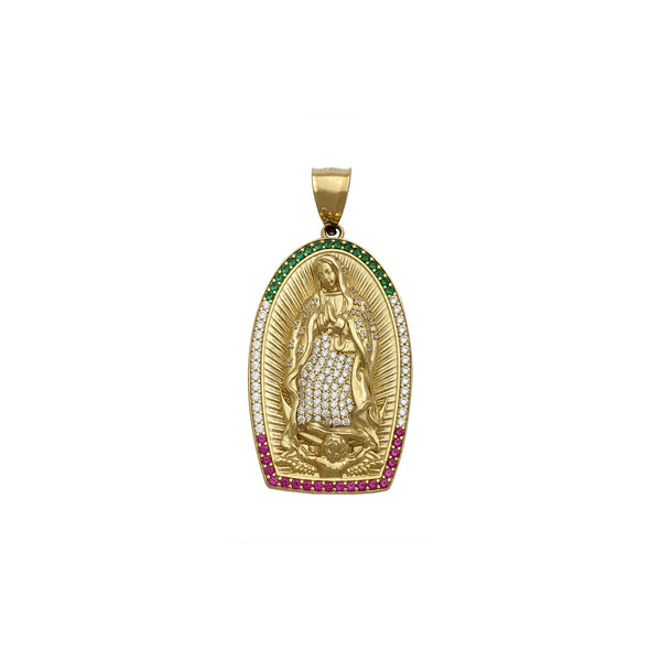 Iced Guadalupe Mexican Shrine Pendant small (14K) front - Popular Jewelry - New York