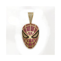 Iced-Out Spider-Man Head Pendant (14K) front - Popular Jewelry - New York