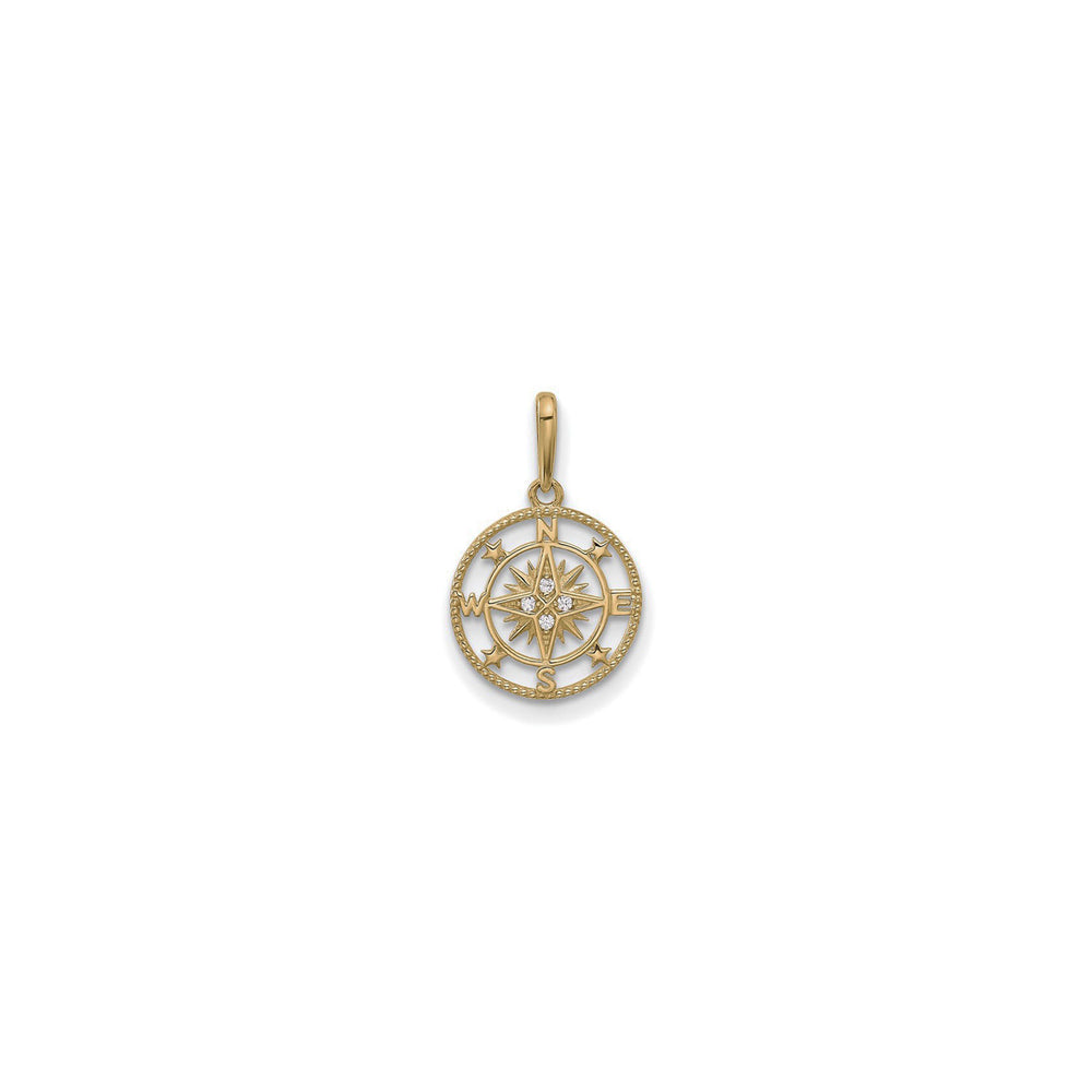 Icy Compass Outline Pendant (14K) front - Popular Jewelry - New York