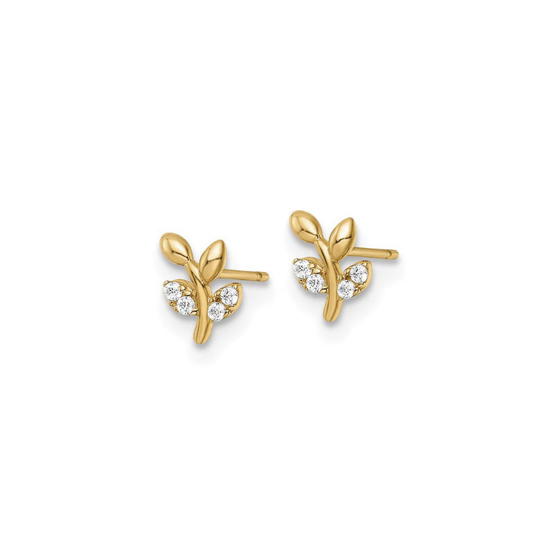Icy Leaf Branch Stud Earrings (14K) side - Popular Jewelry - New York