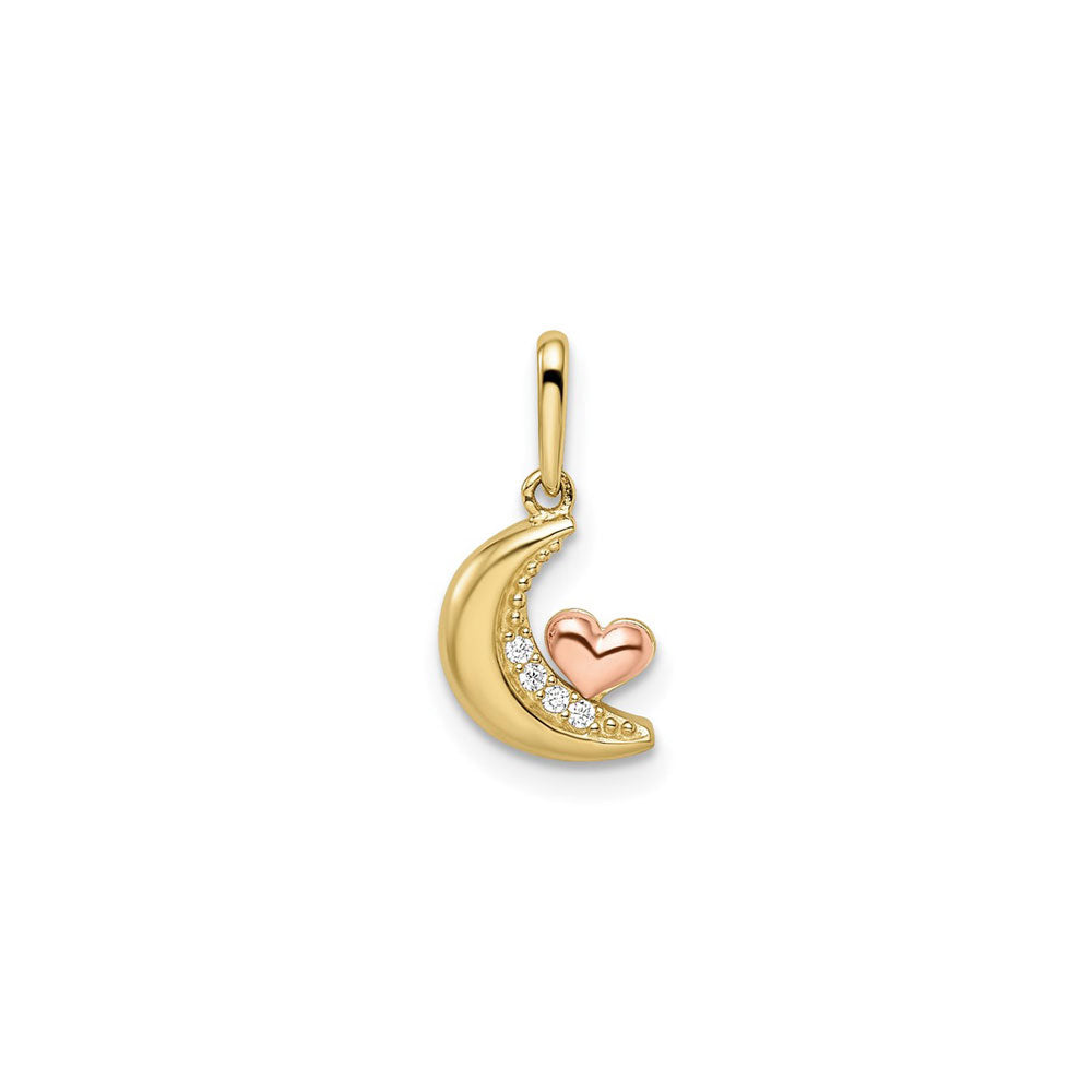 Icy Moon with Heart Pendant (14K) front - Popular Jewelry - New York