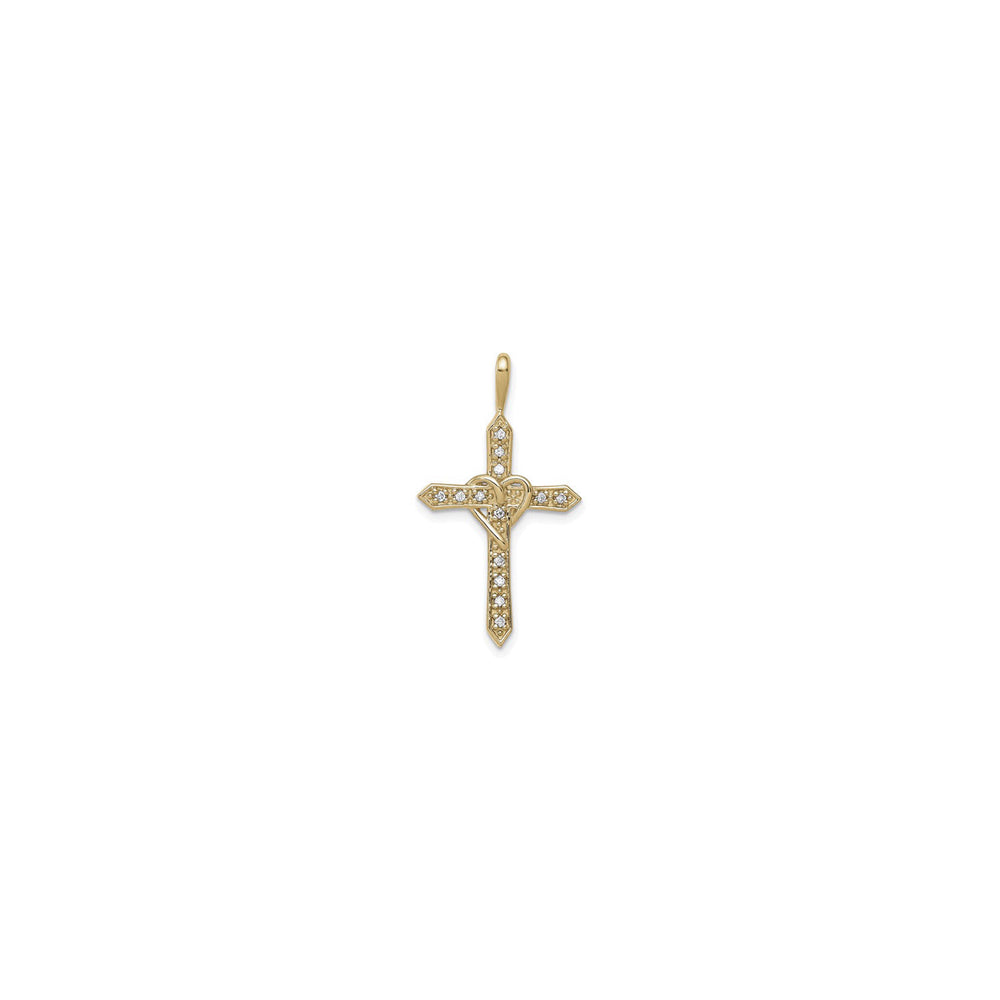 Intertwined Heart Icy Cross Pendant (14K) front - Popular Jewelry - New York