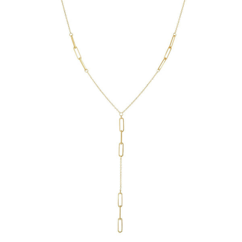 Lariat Scattered Paperclip Necklace (14K) front - Popular Jewelry - New York