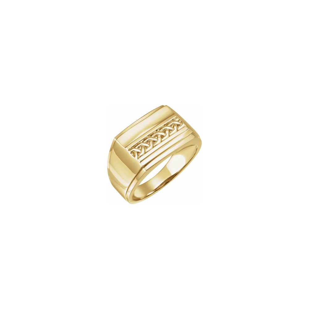 Lattice Design Rectangle Signet Ring (14K) main - Popular Jewelry - New York