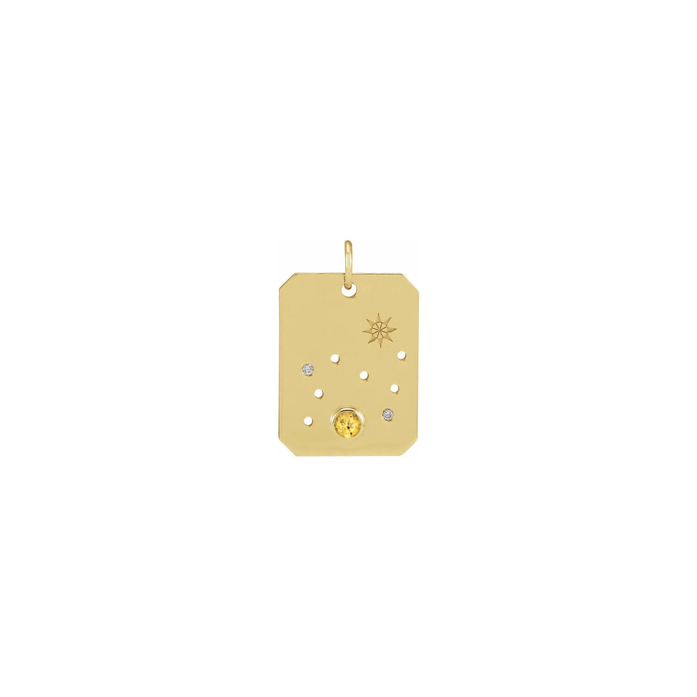 Leo Zodiac Constellation Citrine and Diamond Pendant yellow (14K) front - Popular Jewelry - New York