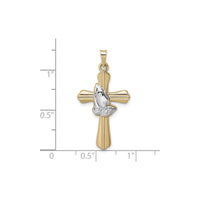 Line-Carved Cross with Praying Hands Pendant (14K) scale - Popular Jewelry - New York