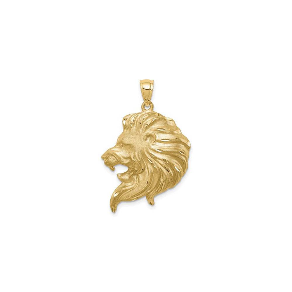 Lion Head Brushed Finish Pendant (14K) front - Popular Jewelry - New York