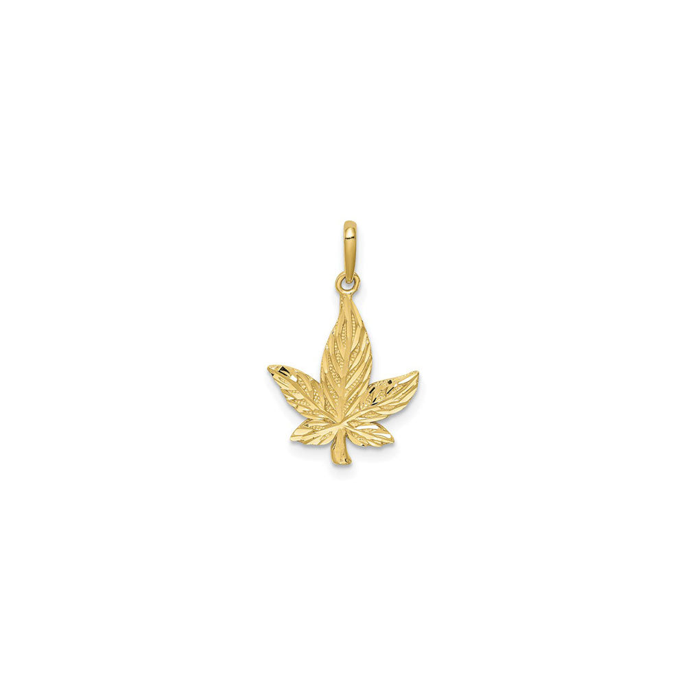 Marijuana Leaf Diamond Cut Pendant yellow (14K) front - Popular Jewelry - New  York
