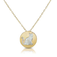 Mother of Pearl Cat Medallion Necklace (14K) main - Popular Jewelry - New York