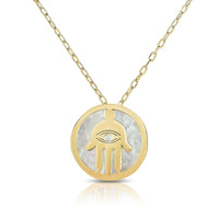 Mother of Pearl Hamsa Medallion Necklace (14K) main - Popular Jewelry - New York