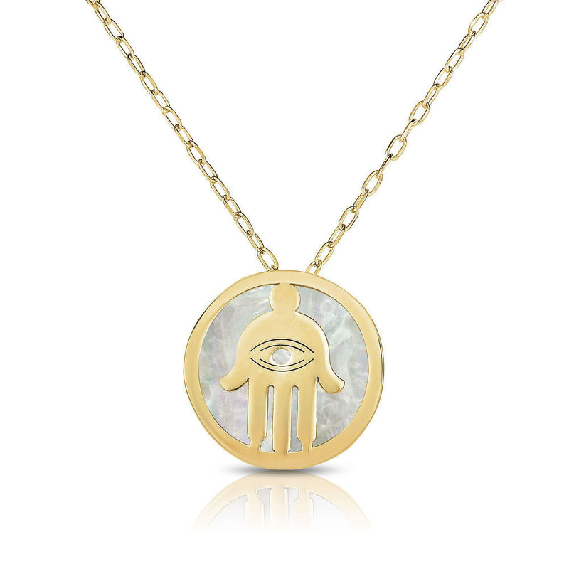 Mother of Pearl Hamsa Medallion Necklace (14K) main - Popular Jewelry - New York
