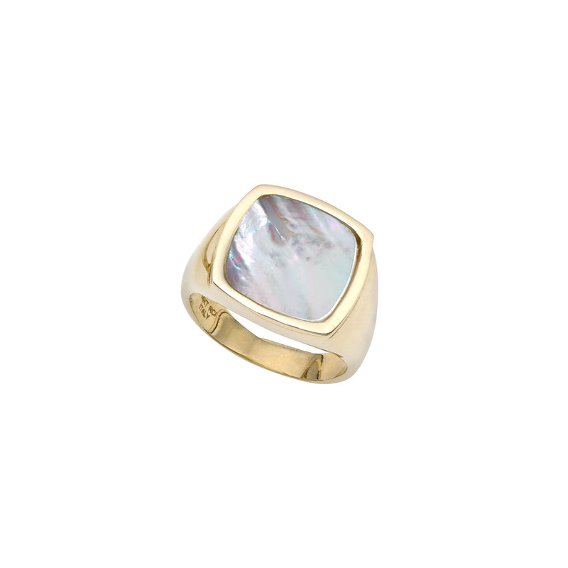 Mother of Pearl Square Signet Ring (14K) main - Popular Jewelry - New York