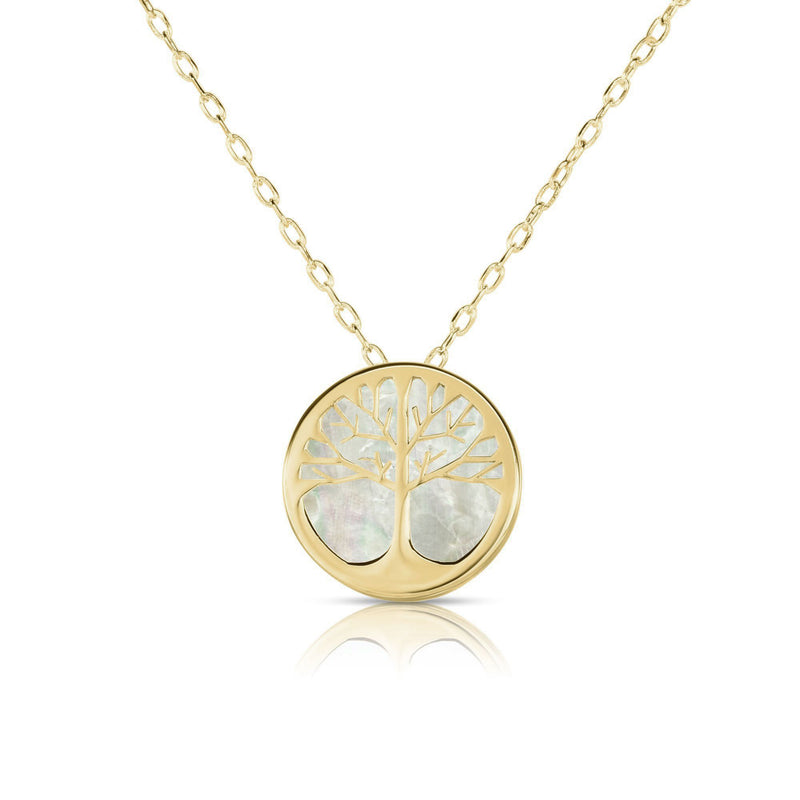 Mother of Pearl Tree of Life Medallion Necklace (14K) main - Popular Jewelry - New York