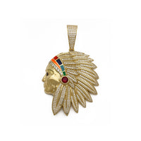 Native American Chief Profile Enameled Pendant (14K) front - Popular Jewelry - New York