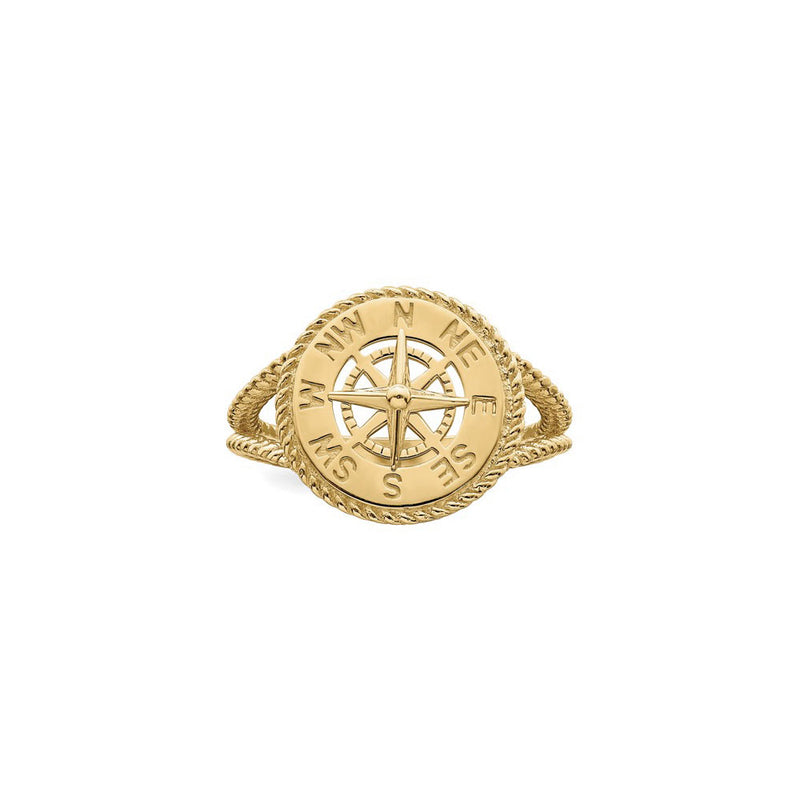 Nautical Compass Rope Ring yellow (14K) front  - Popular Jewelry - New York