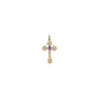 椭圆形紫色石 Fleur De Lis 十字架吊坠 (14K) 正面 - Popular Jewelry  - 纽约