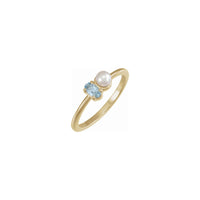 Oval Aquamarine uye White Pearl Ring (14K) huru - Popular Jewelry - New York